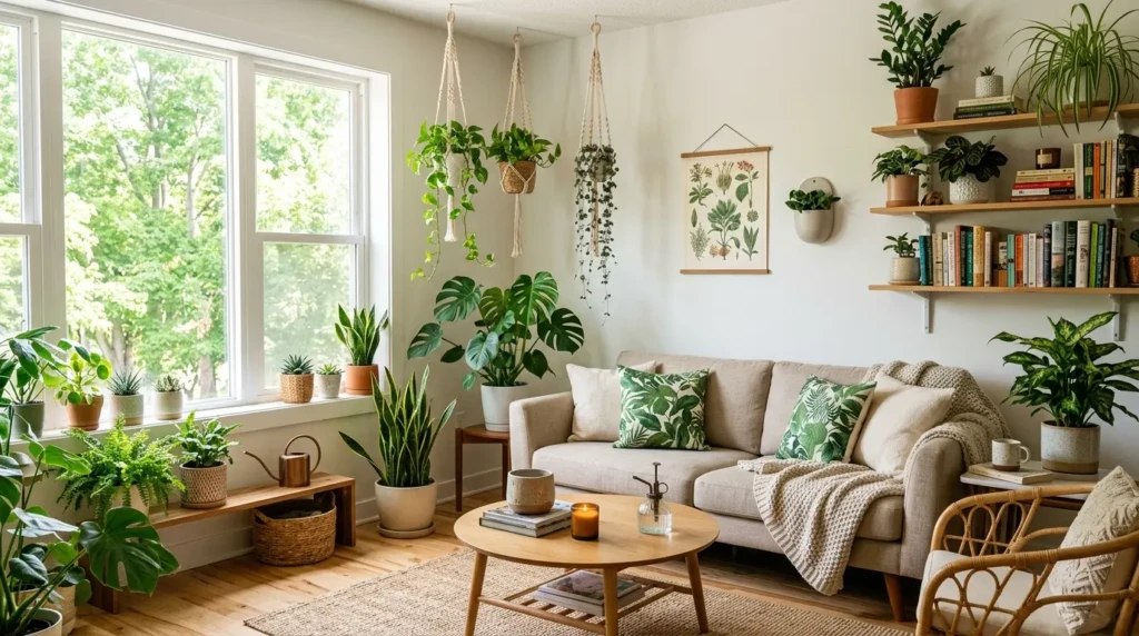 Small living room decor ideas with hidden storage solutions like storage bench and organizers