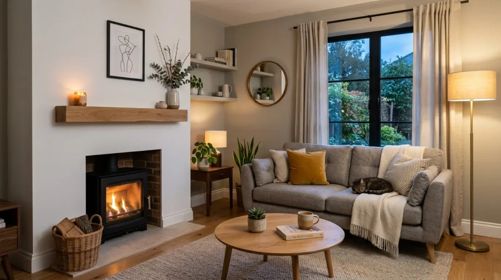 small living room fireplace with simple and elegant mantel decoration