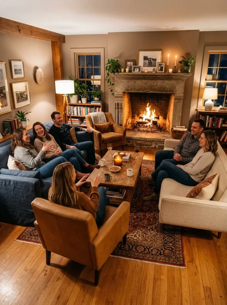 Beige, cream, taupe, and muted gray living room with plush textures and calming cozy decor.