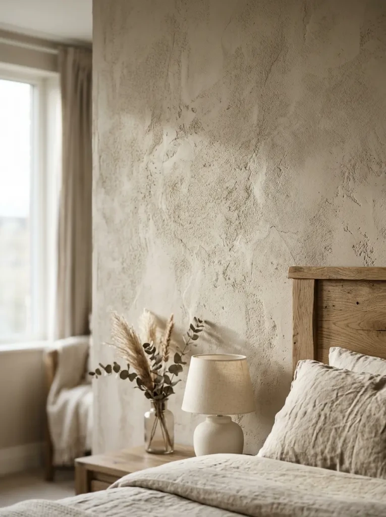 Detailed view of textured wallpaper with soft lighting highlighting surface depth
