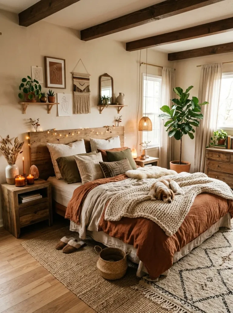 A stylish transformed bedroom with cozy decor, soft textures, and a clean inviting layout.