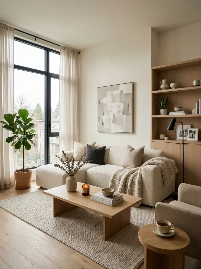 Modern apartment with meaningful decor accents and clean airy surfaces