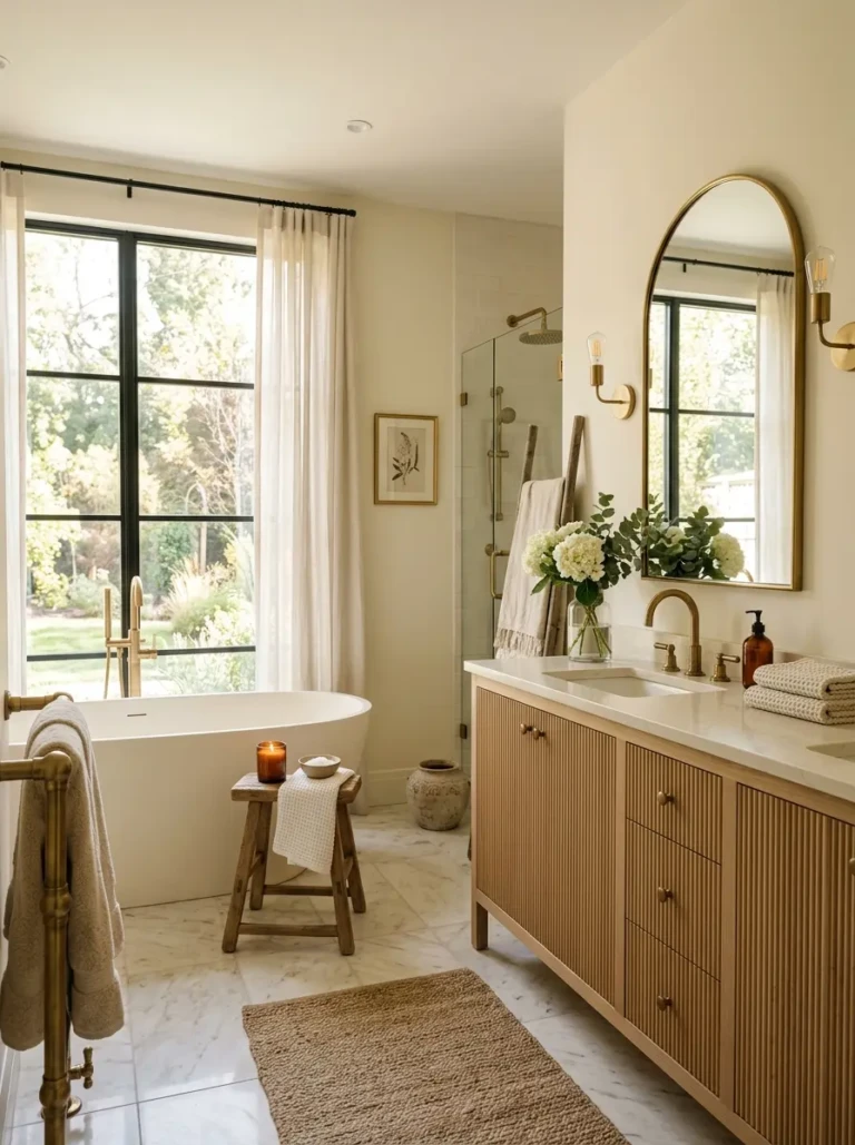 Modern small apartment with elegant organization, cozy decor accents, and warm minimalist atmosphere.