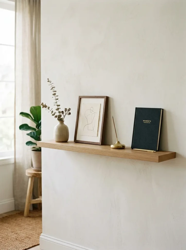 simple shelf with few carefully chosen decor items creating elegant design