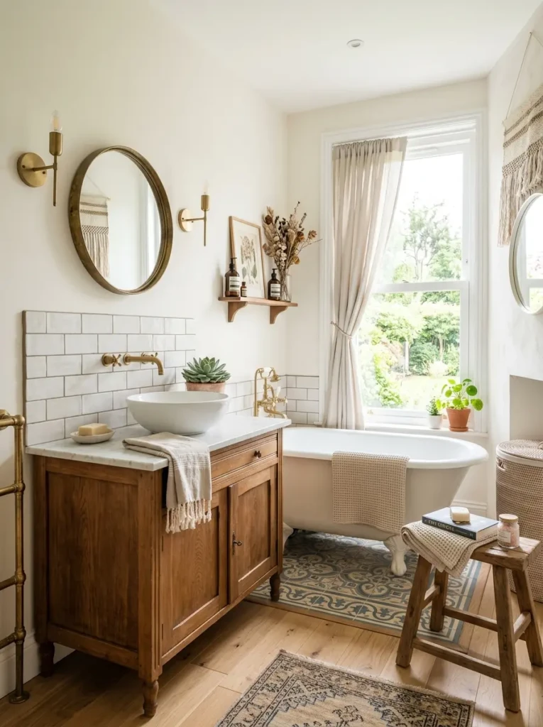 Beautifully refreshed bathroom showcasing charming decor and inviting design details.