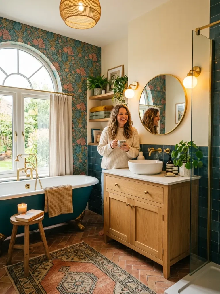 Beautiful bathroom featuring vibrant and elegant decor