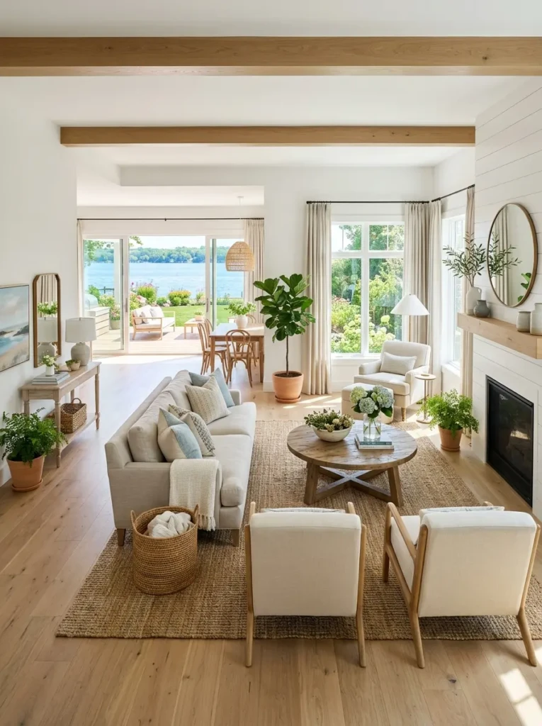Bright living area with clear pathways and a practical furniture arrangement.