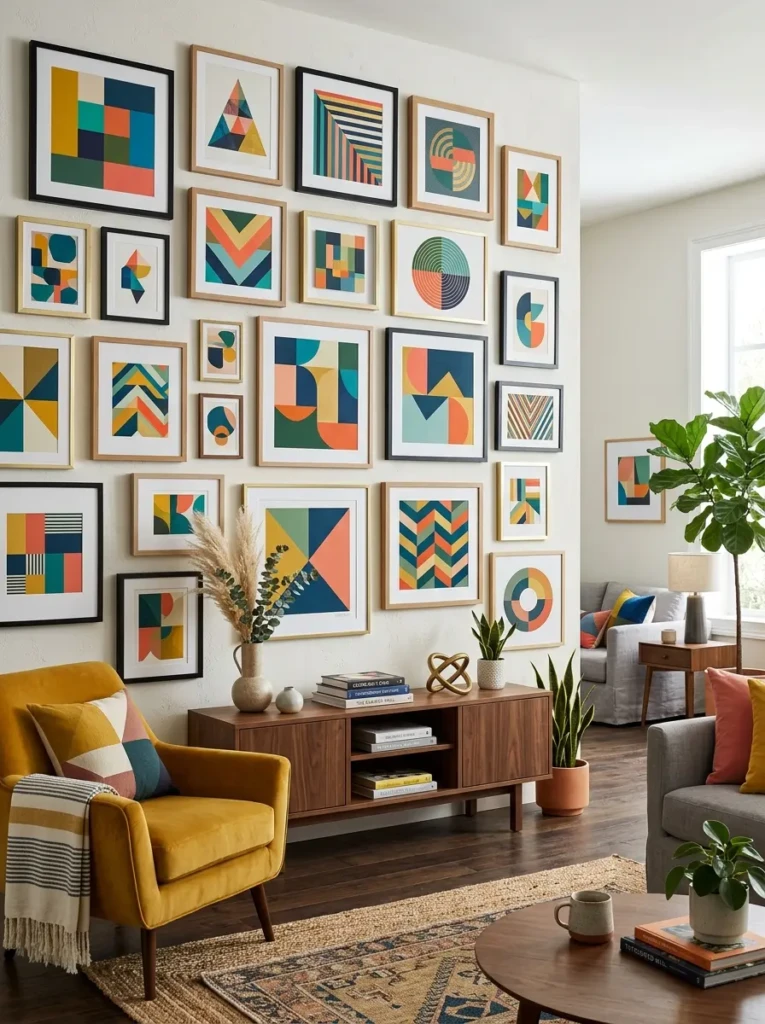 Colorful geometric prints bring personality and visual interest to the space.
