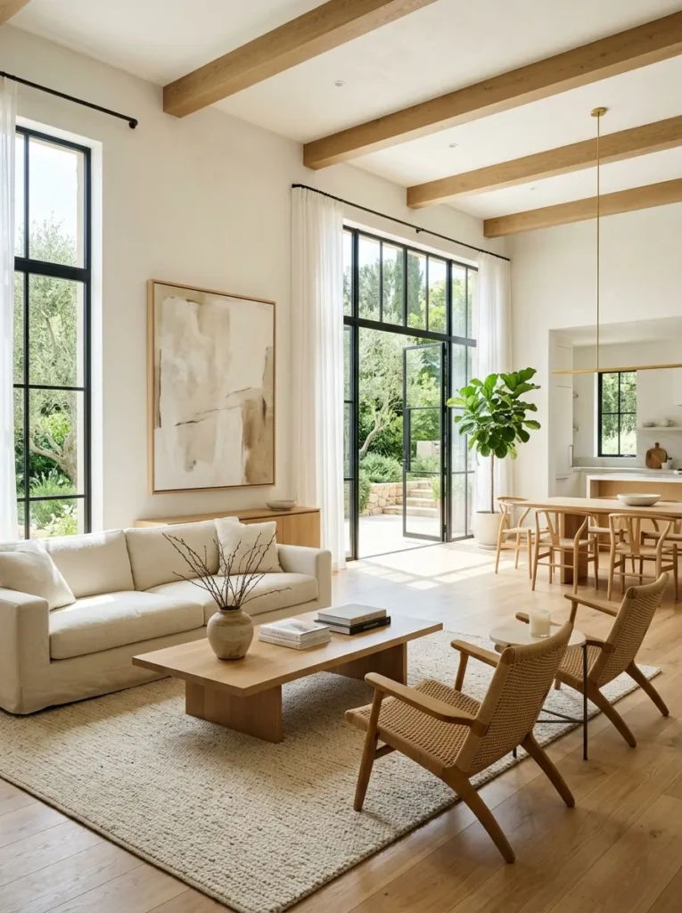 Bright living room with fewer accessories and a spacious summer layout.