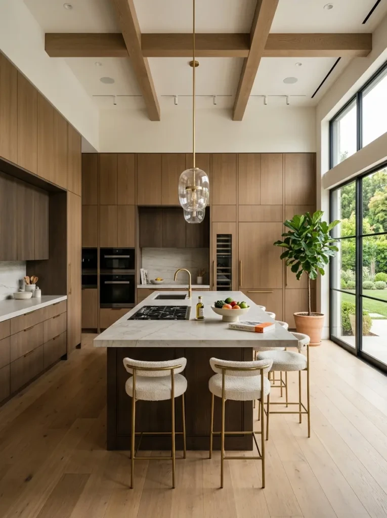 Spacious kitchen featuring full-height cabinetry and seamless built-in storage solutions.