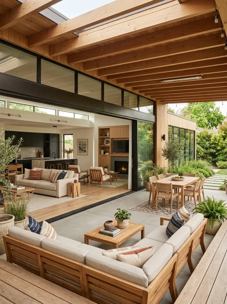 Modern patio styled with coordinated furniture and neutral home décor.