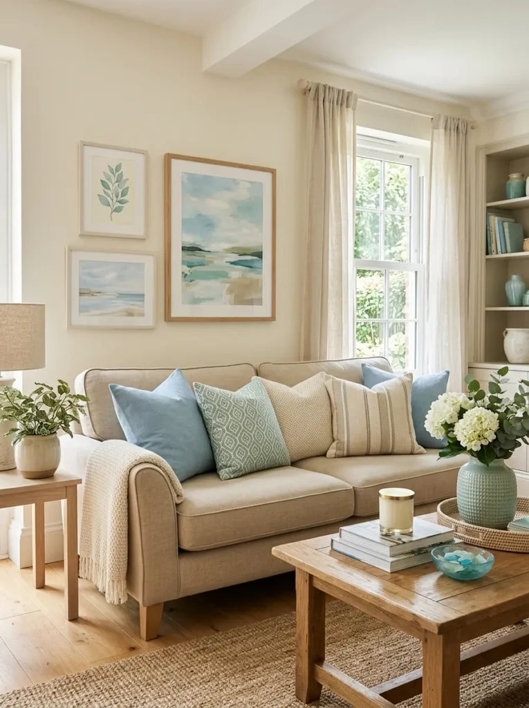 Summer accessories featuring seafoam green, cream, and sky-blue tones.