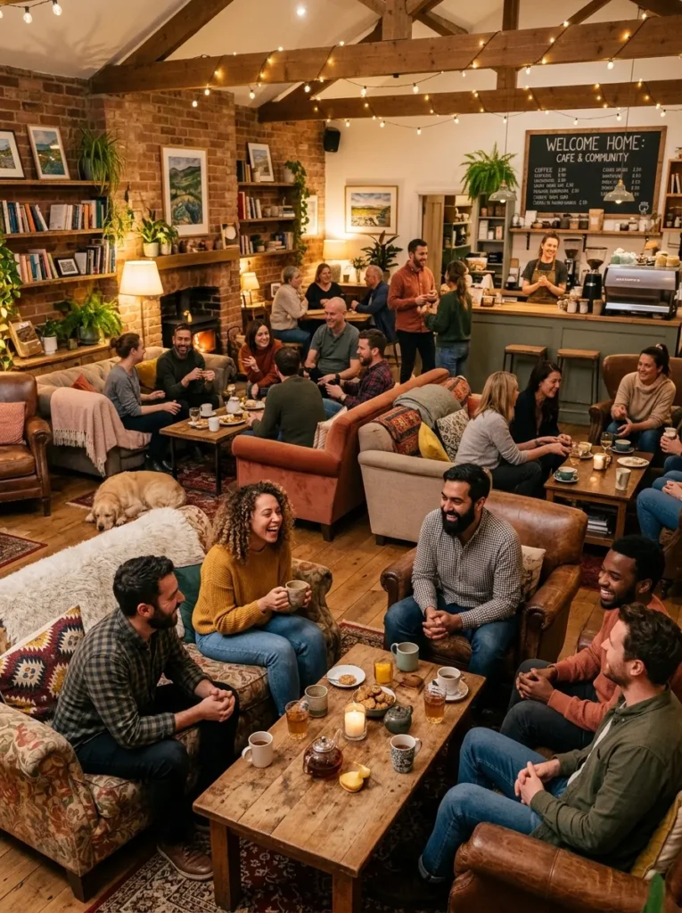 Living and dining furniture positioned to create a connected social space.