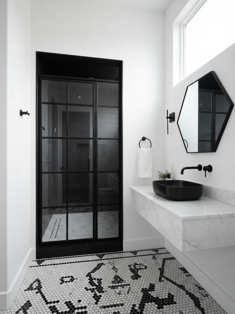 7. Black And White Architectural Statement Bathroom