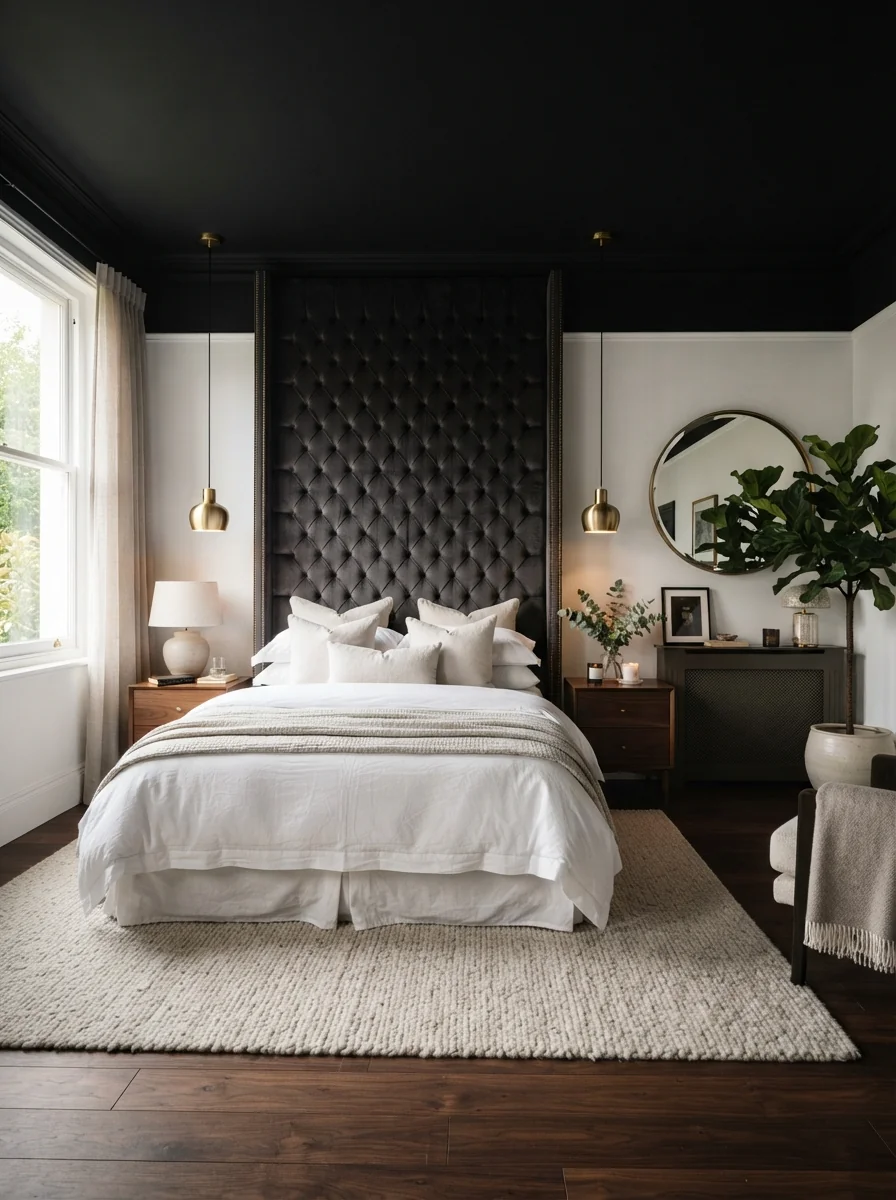 4. Black Statement Ceiling With Hotel-Inspired Drama