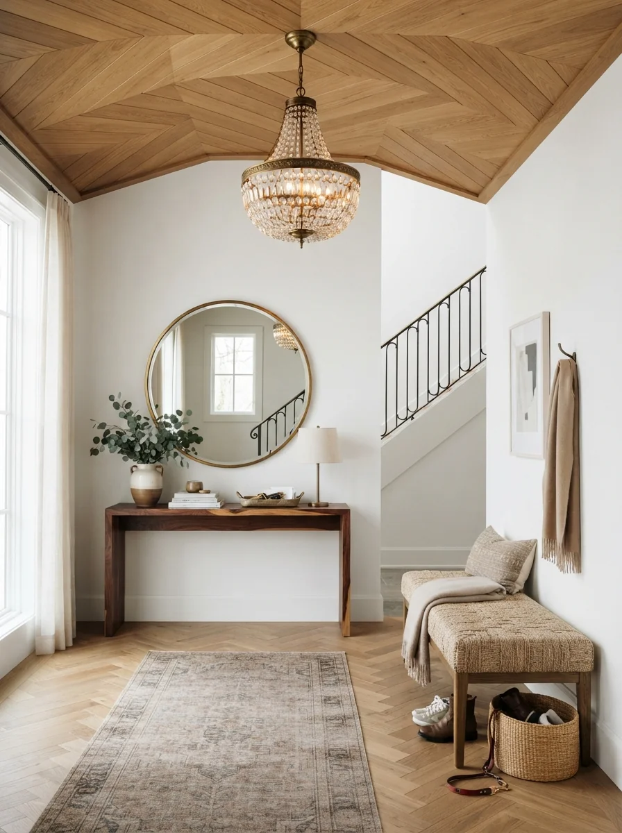 7. Chevron Wood Ceiling Luxury Entryway