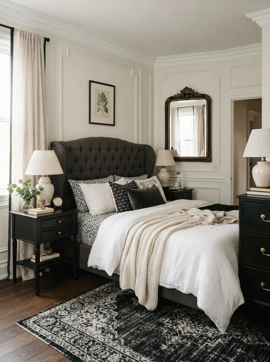 7. Classic Traditional Bedroom With Elegant Contrast
