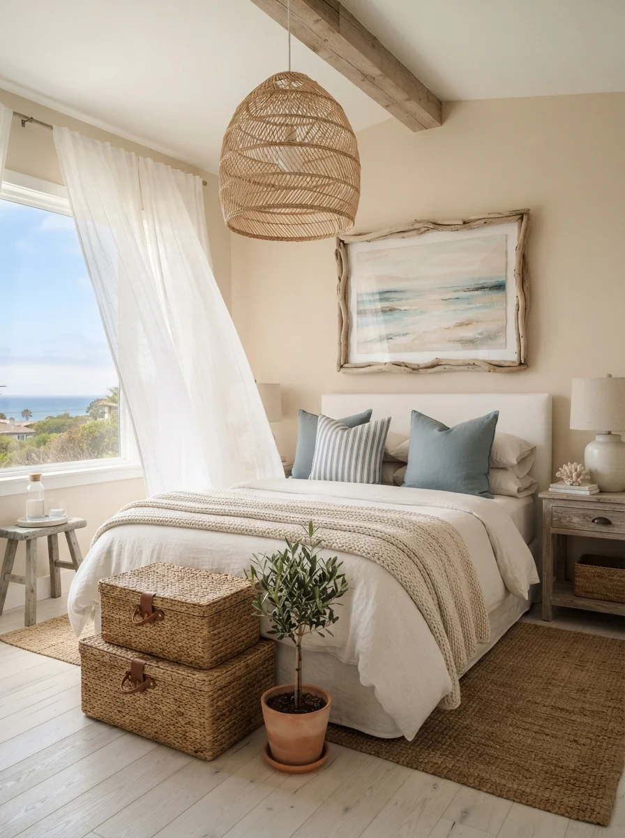 10. Coastal Calm Bedroom With Breezy Natural Elements