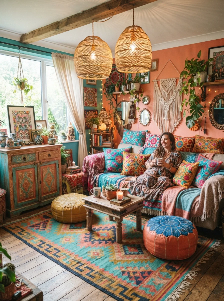 9. Colorful Festival-Inspired Boho Room