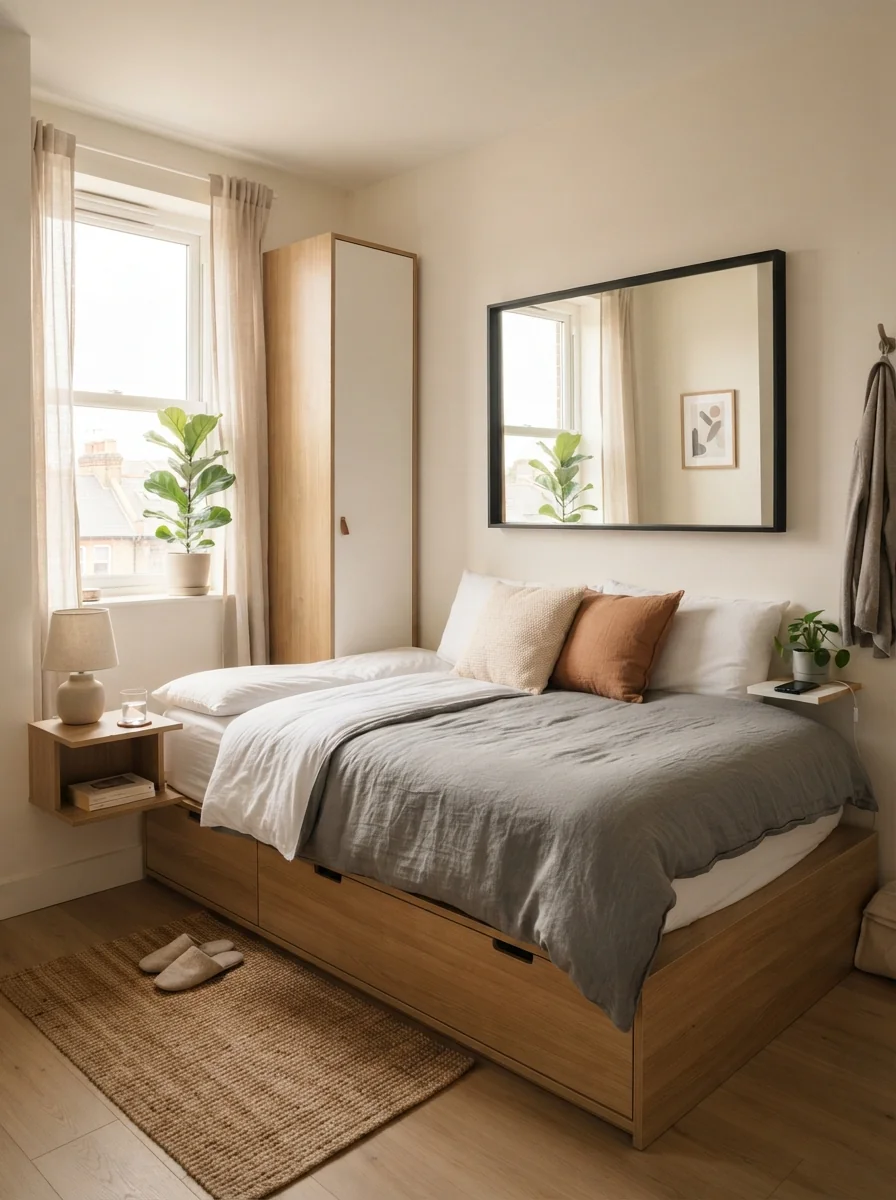 9. Compact Small-Space Minimalist Bedroom