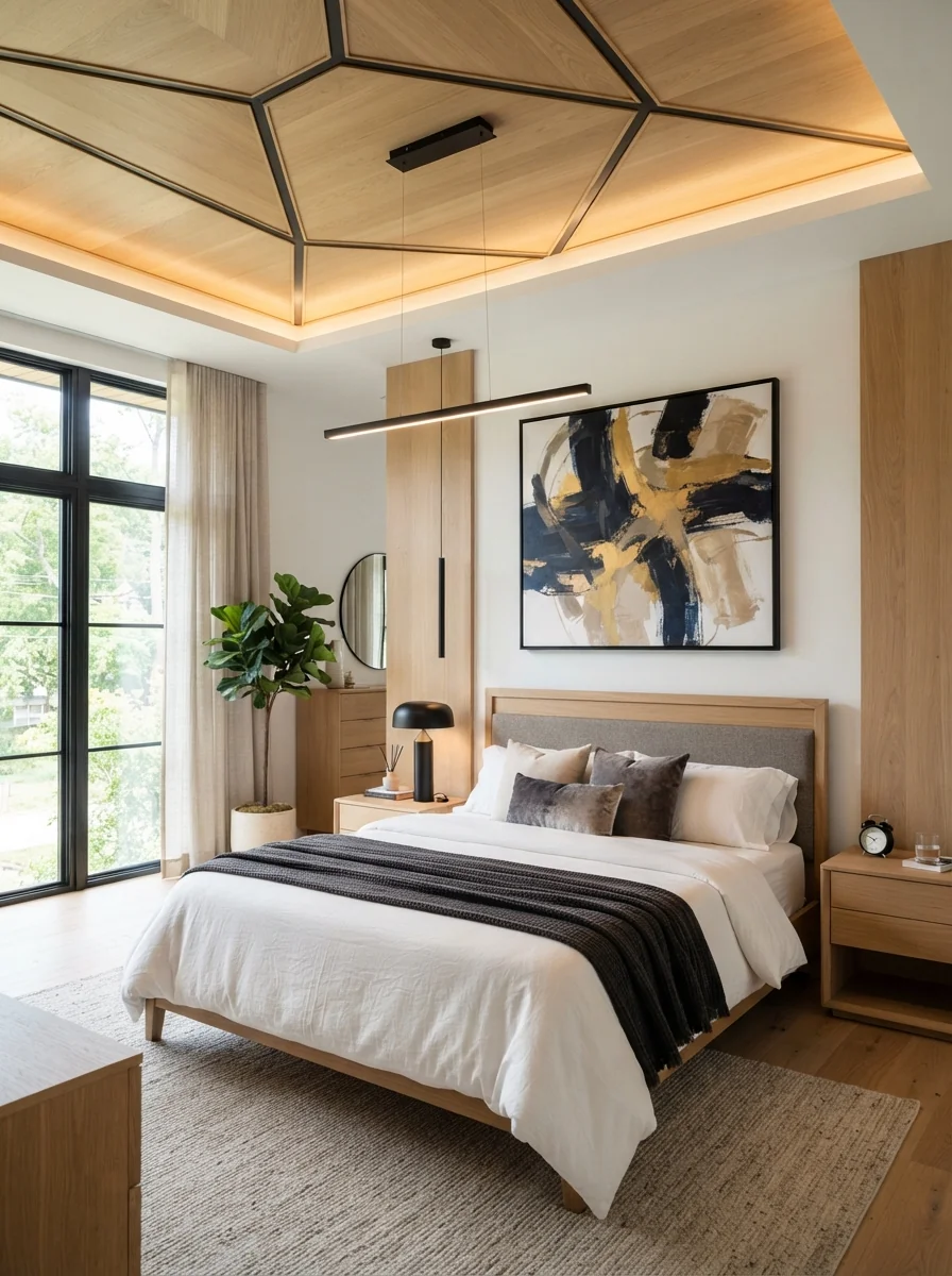 8. Contemporary Geometric Panel Ceiling Statement