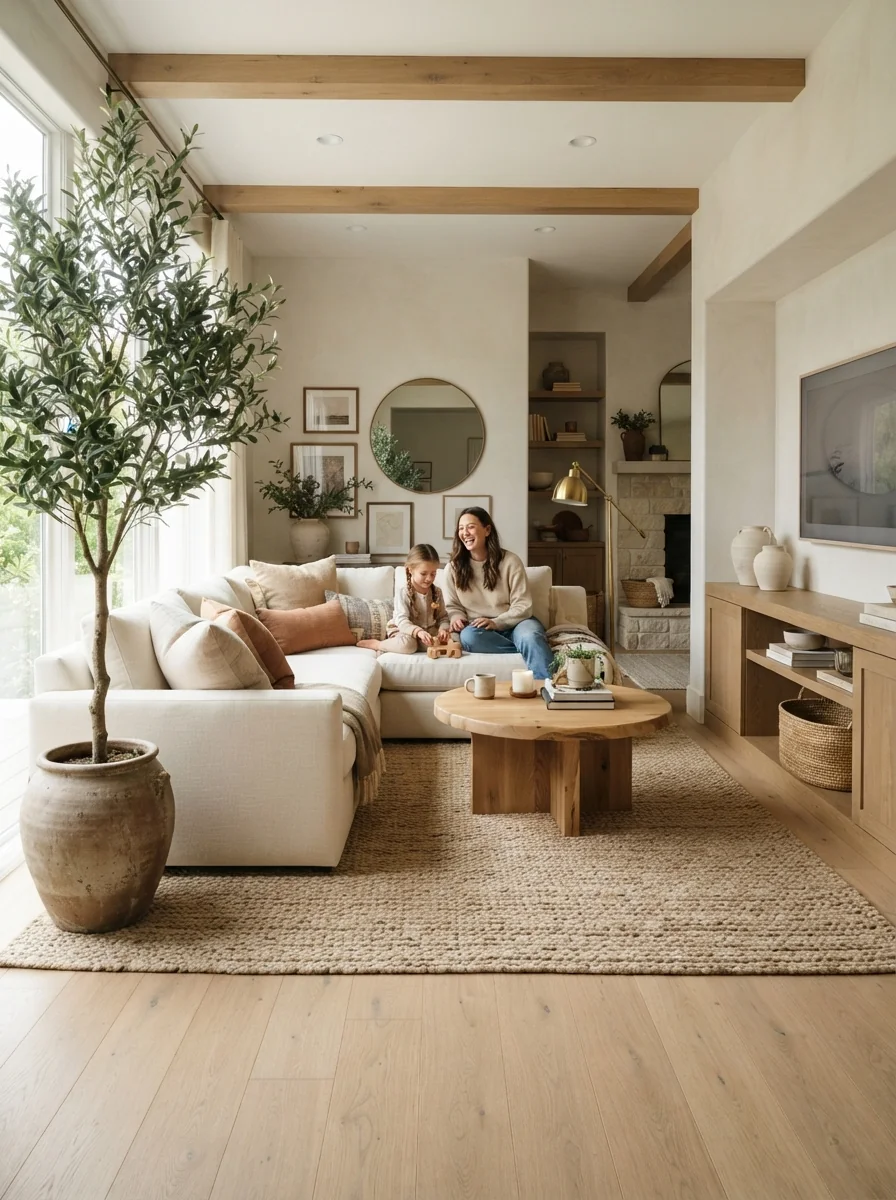 9. Contemporary Organic Family Room Built For Everyday Living