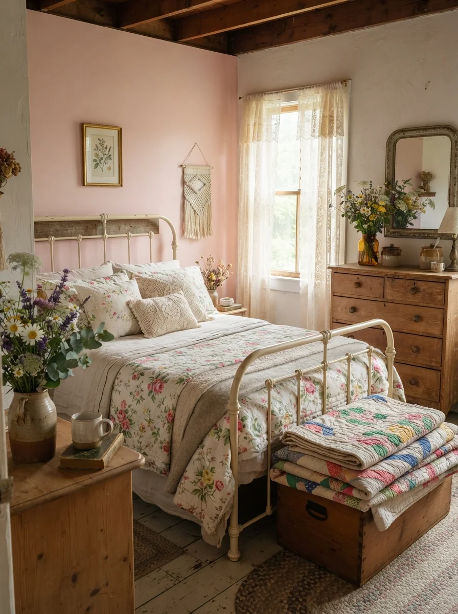 6. Cottagecore Pink Garden Bedroom