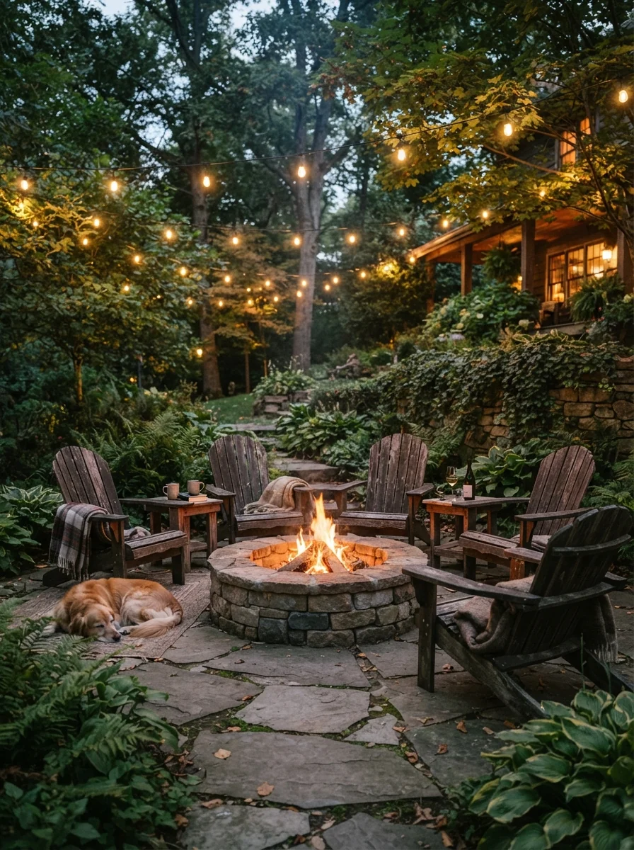 2. Cozy Rustic Fire Pit Gathering Space