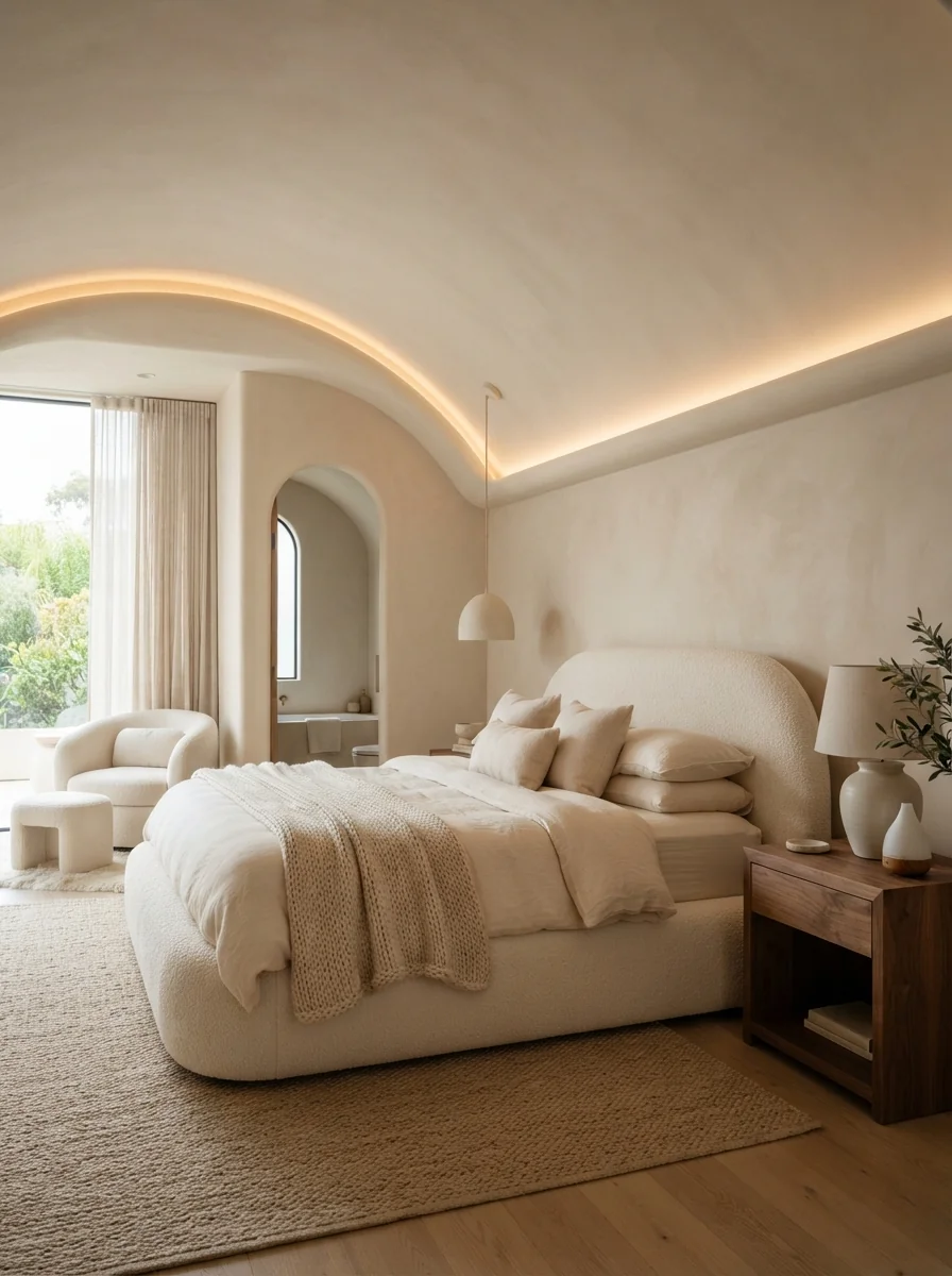 5. Curved Cove Ceiling With Soft Ambient Lighting