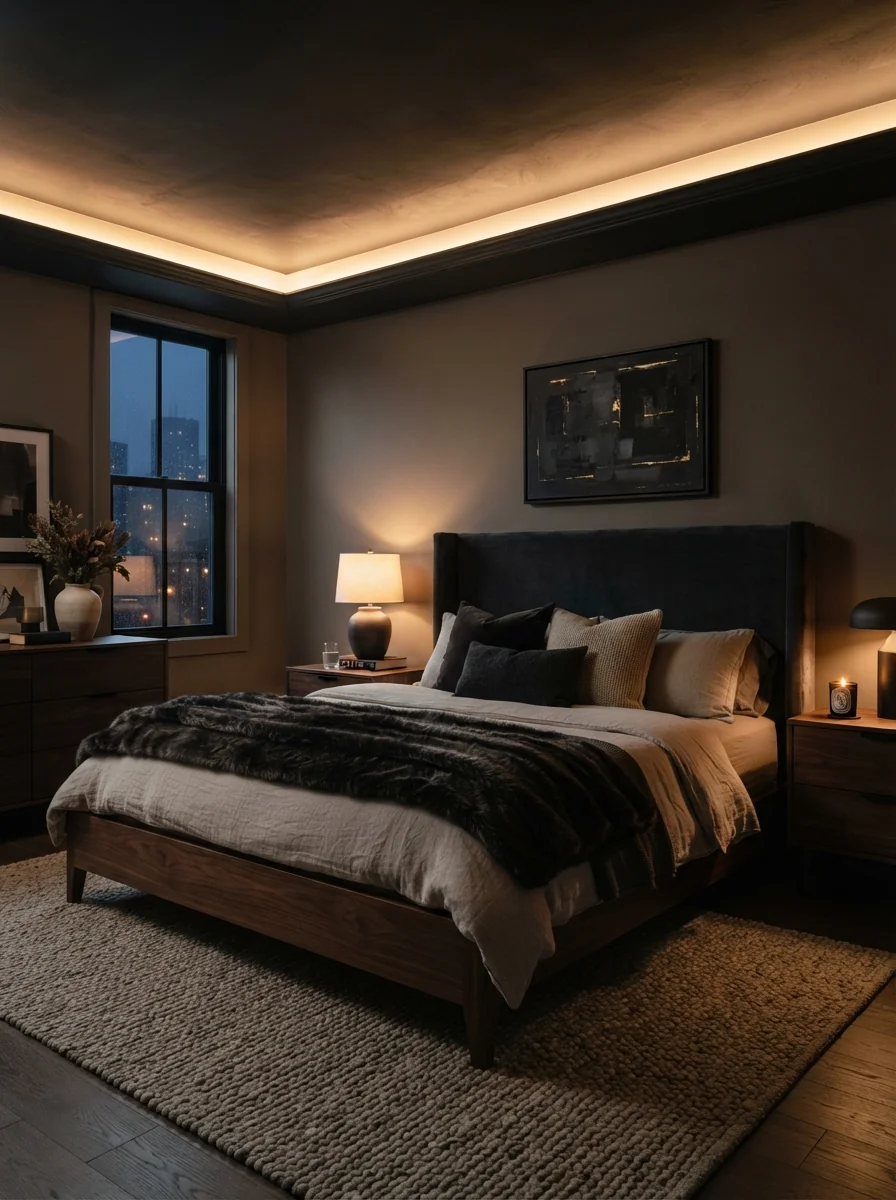 6. Dark Moody Ceiling With Ambient Lighting