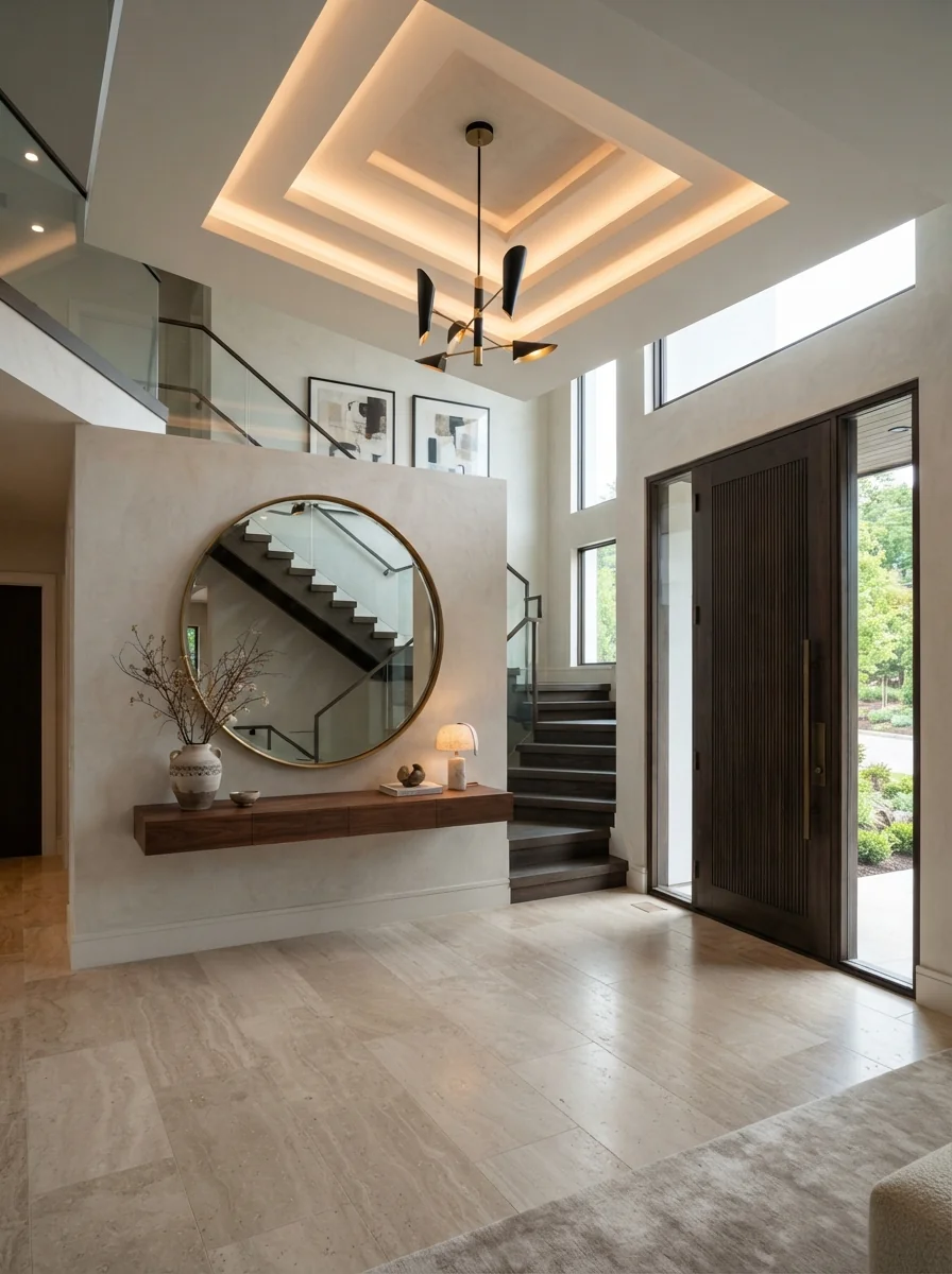 5. Double-Height Entryway With Layered Ceiling Lighting