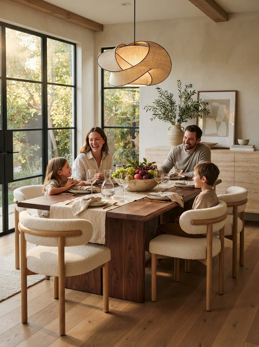2. Earthy Organic Dining Room With Sculptural Simplicity