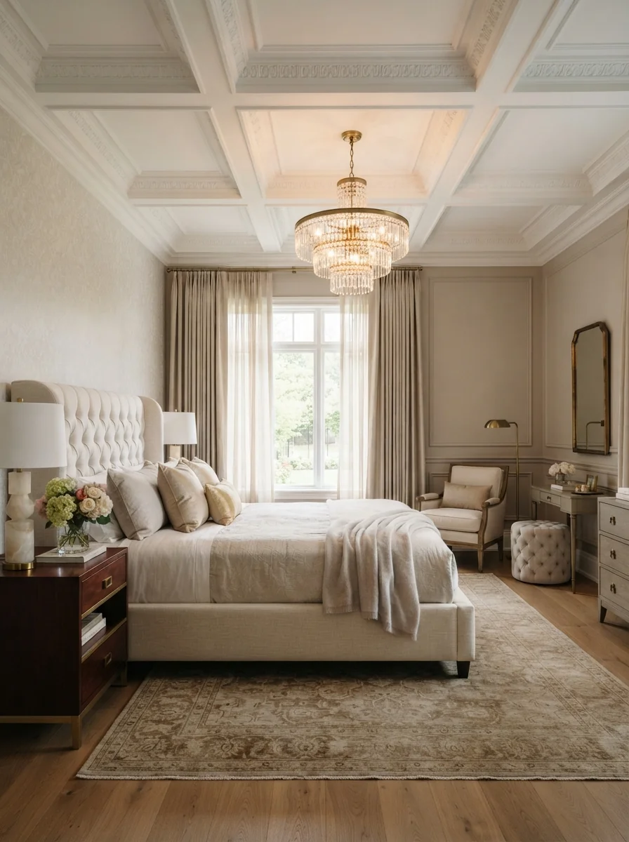 3. Elegant Coffered Ceiling With Classic Details
