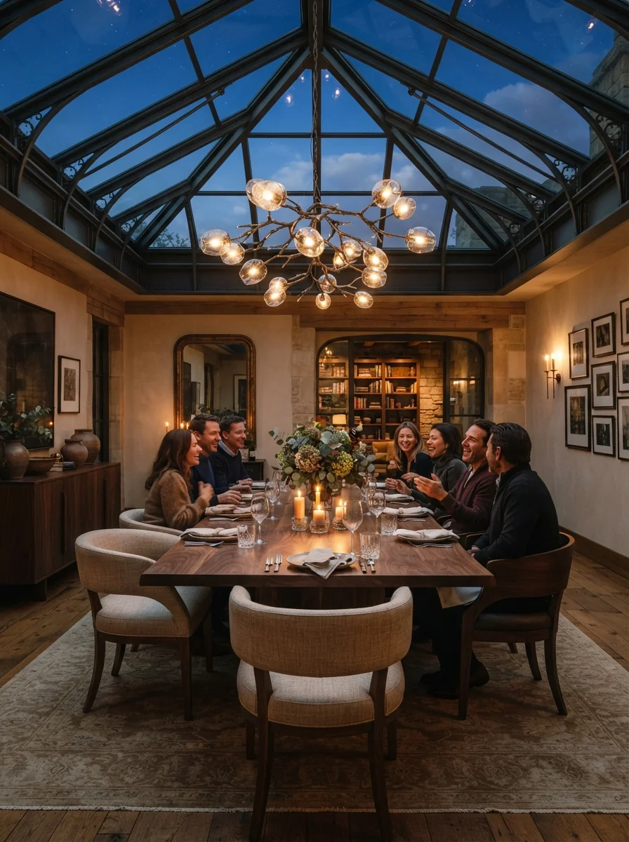 3. Elegant Dining Room With a Vaulted Glass Ceiling