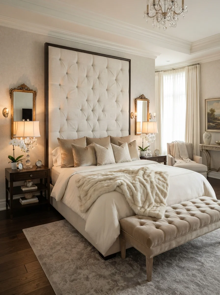 4. Elegant Hotel-Inspired Bedroom With Luxe Finishing Touches