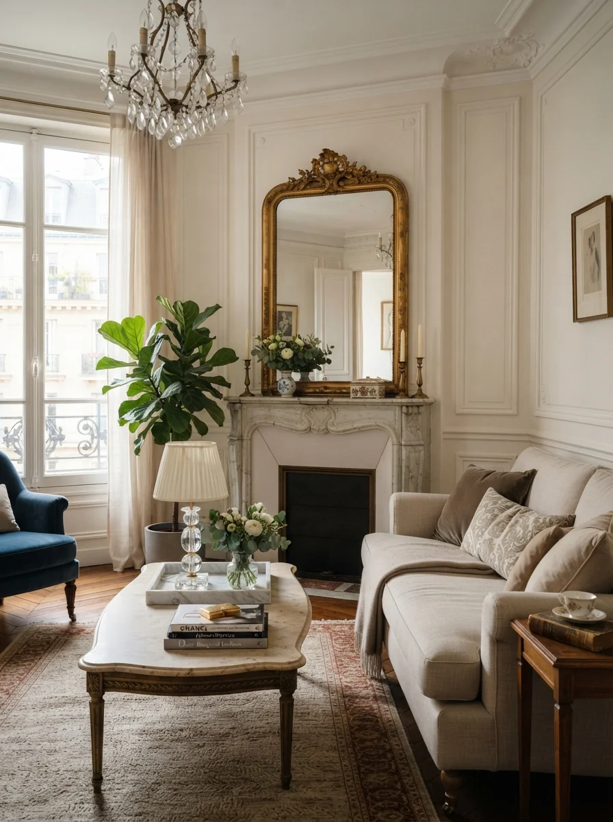 4. Elegant Parisian Living Room With Timeless Details