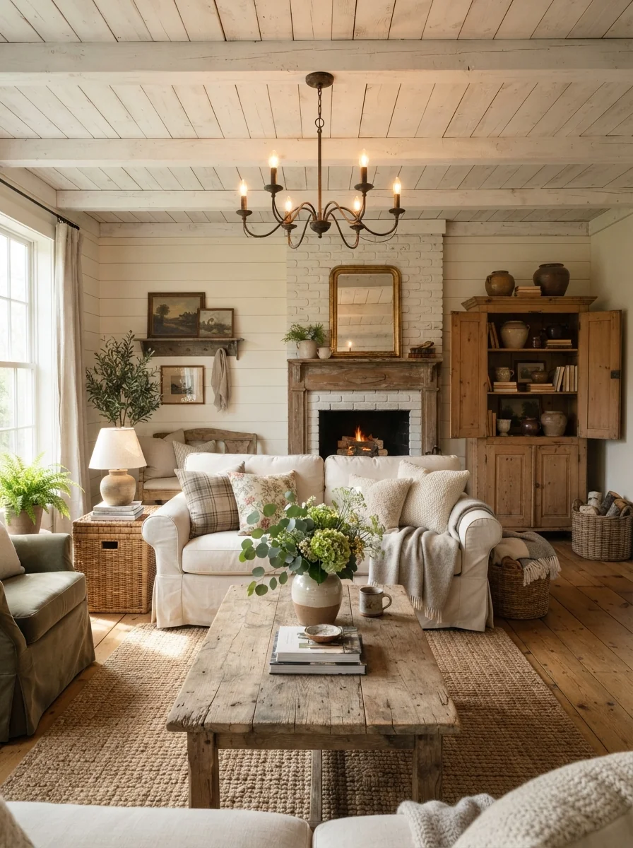 4. Farmhouse Shiplap Ceiling With Cozy Country Charm