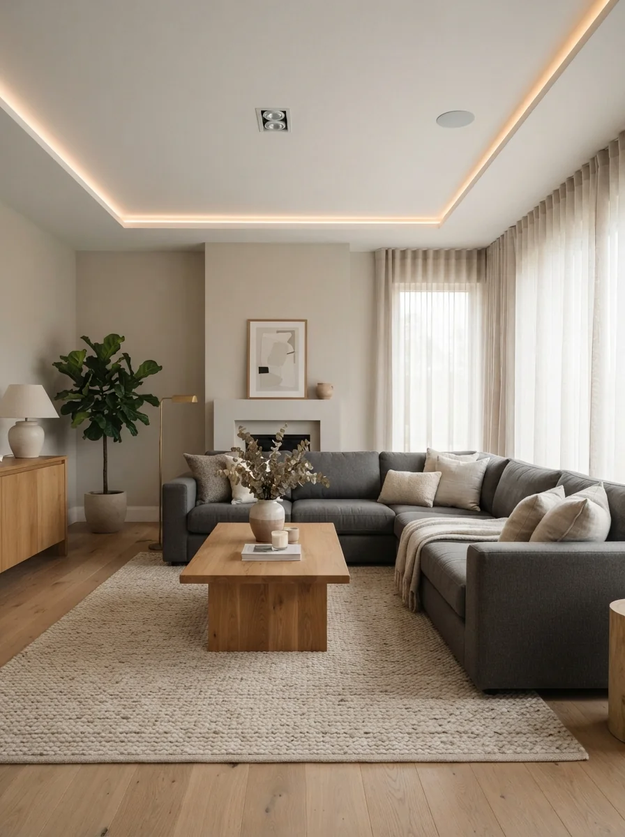 1. Floating Minimalist Living Room Ceiling