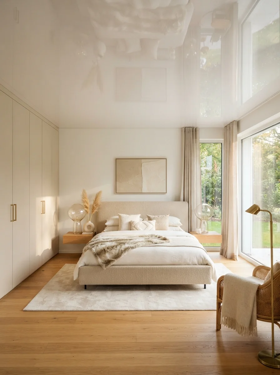 8. High Gloss Stretch Ceiling With Reflective Luxury
