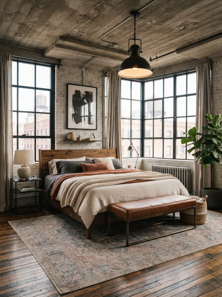 10. Industrial Concrete Ceiling Loft Bedroom