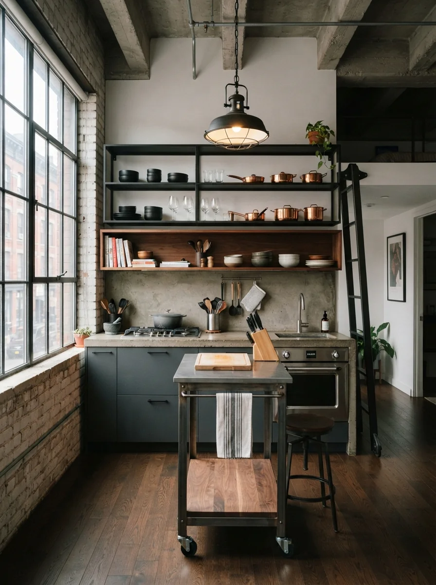 5. Industrial Loft Kitchen With Compact Urban Style