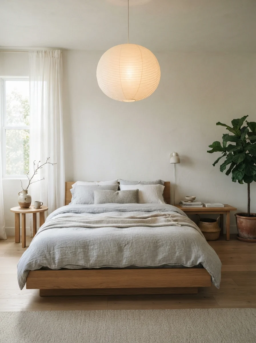 9. Japandi Grey and White Zen Bedroom