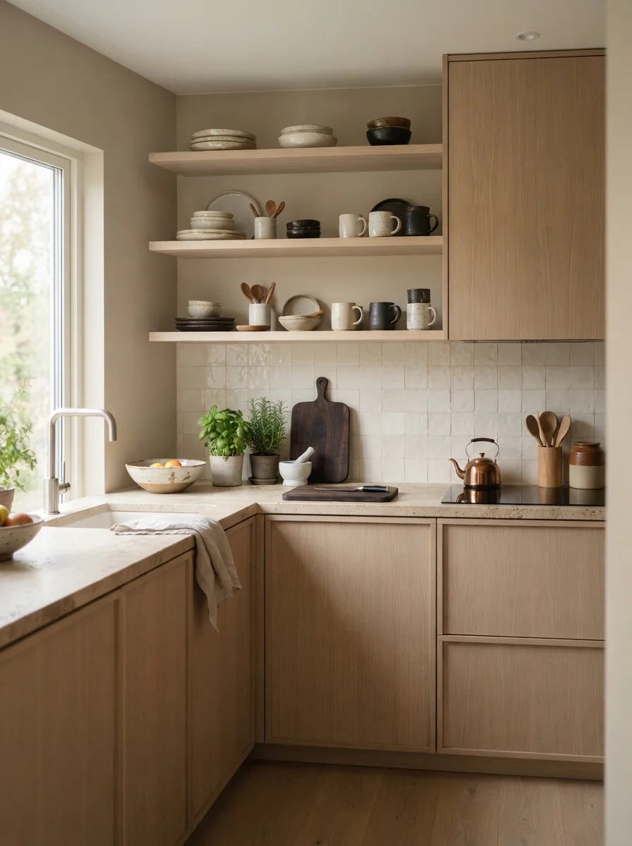 6. Japandi Kitchen With Calm Natural Balance