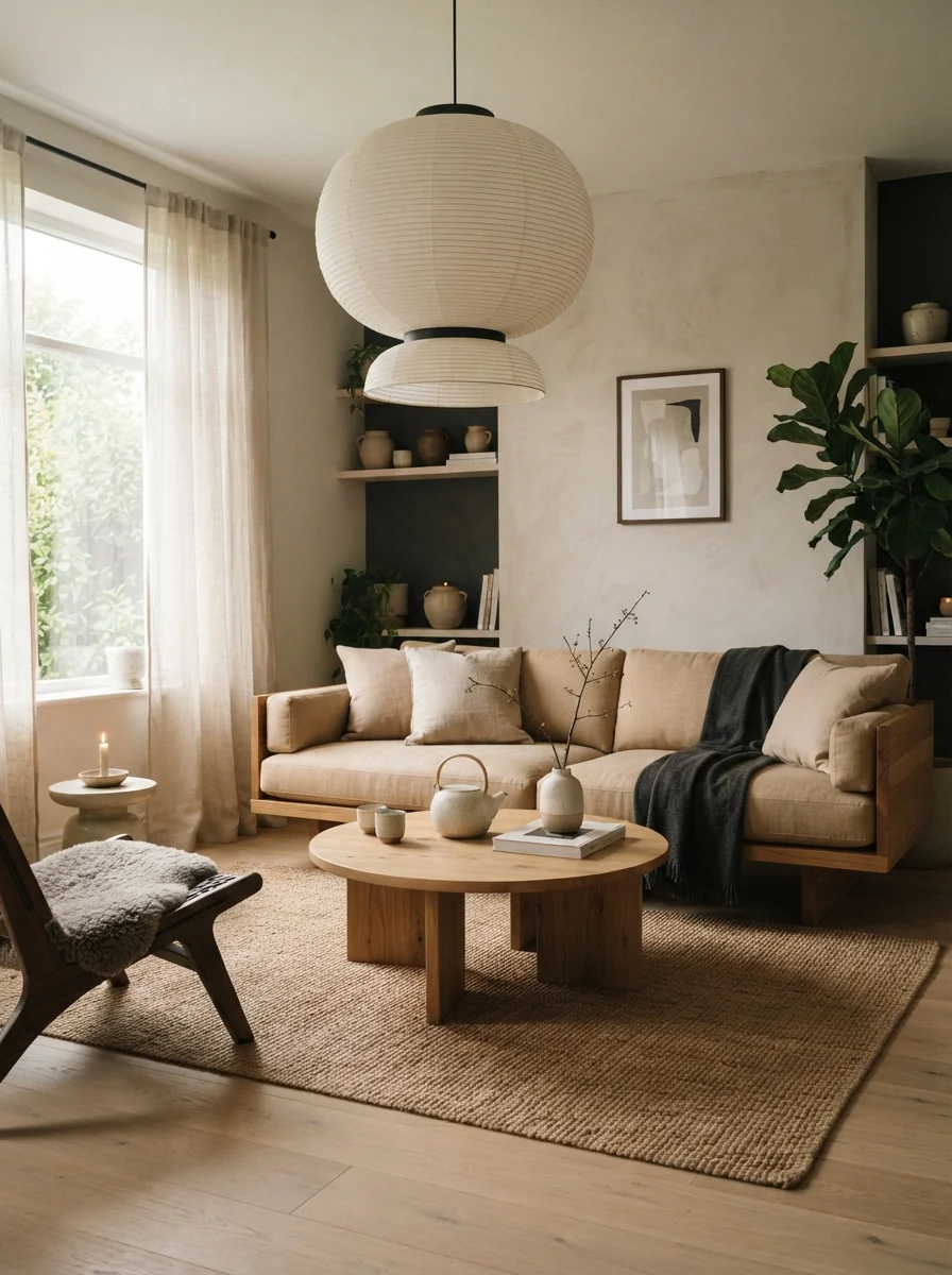 3. Japandi Organic Escape With Minimal Warmth