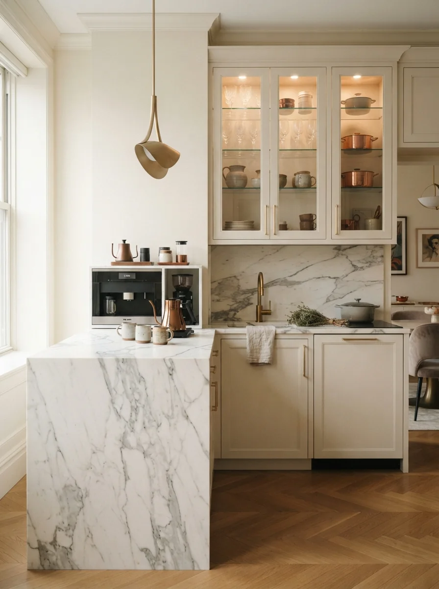 10. Luxe Compact Kitchen With Elegant High-End Details