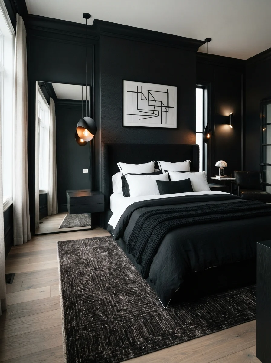 7. Luxe Monochrome Bedroom With Black And White Contrast