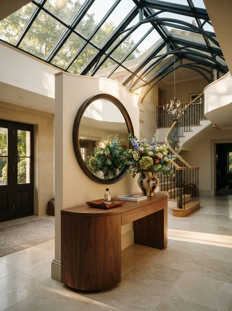 9. Luxury Entryway With a Dramatic Glass Atrium Ceiling