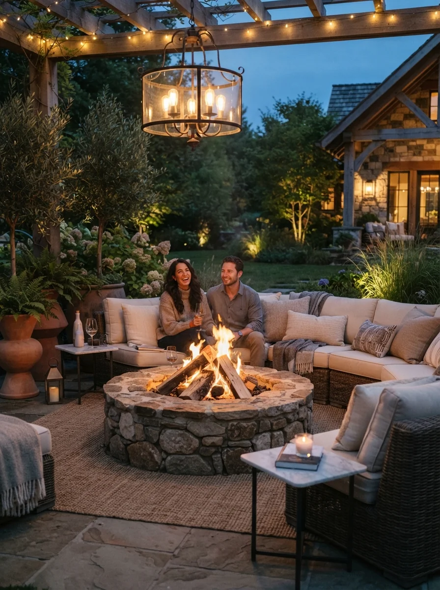 10. Luxury Outdoor Retreat With Fire Pit Centerpiece