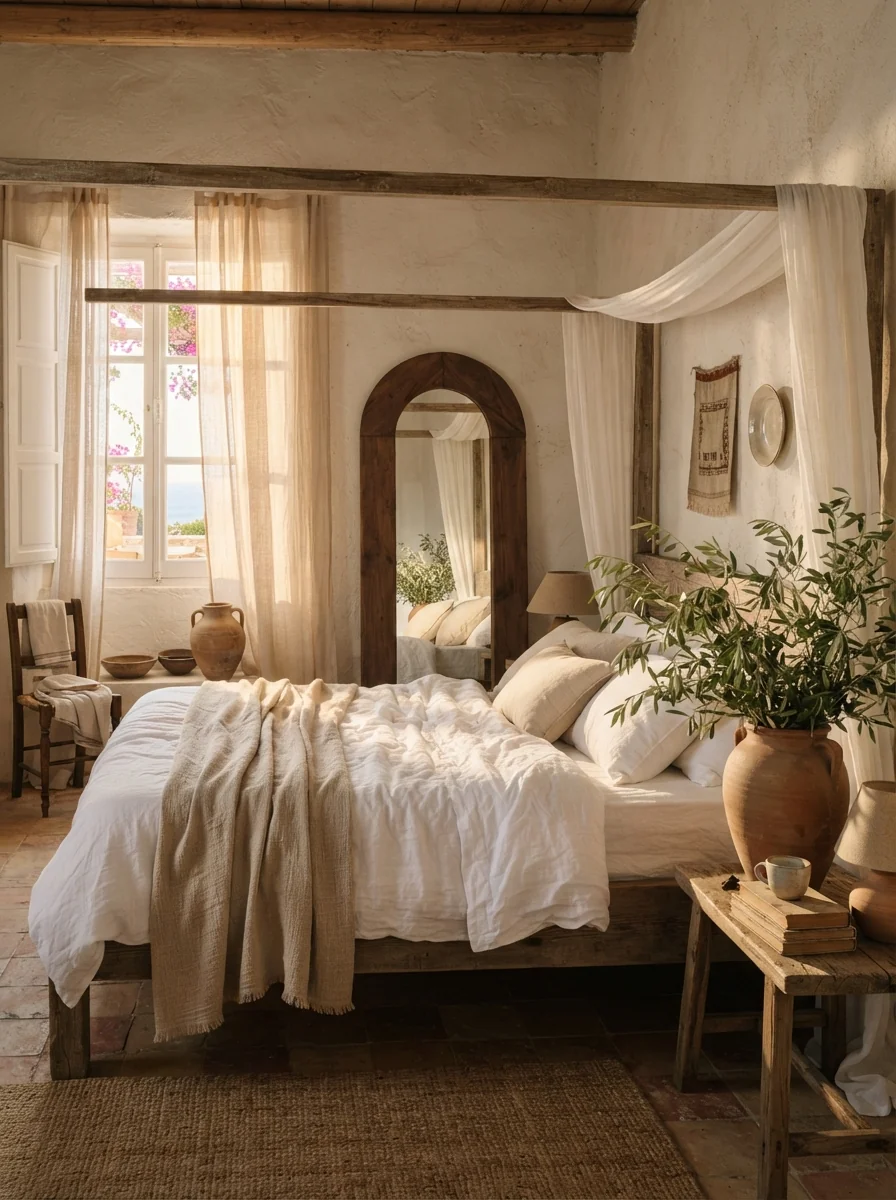 8. Mediterranean Sunshine Bedroom With Earthy Elegance