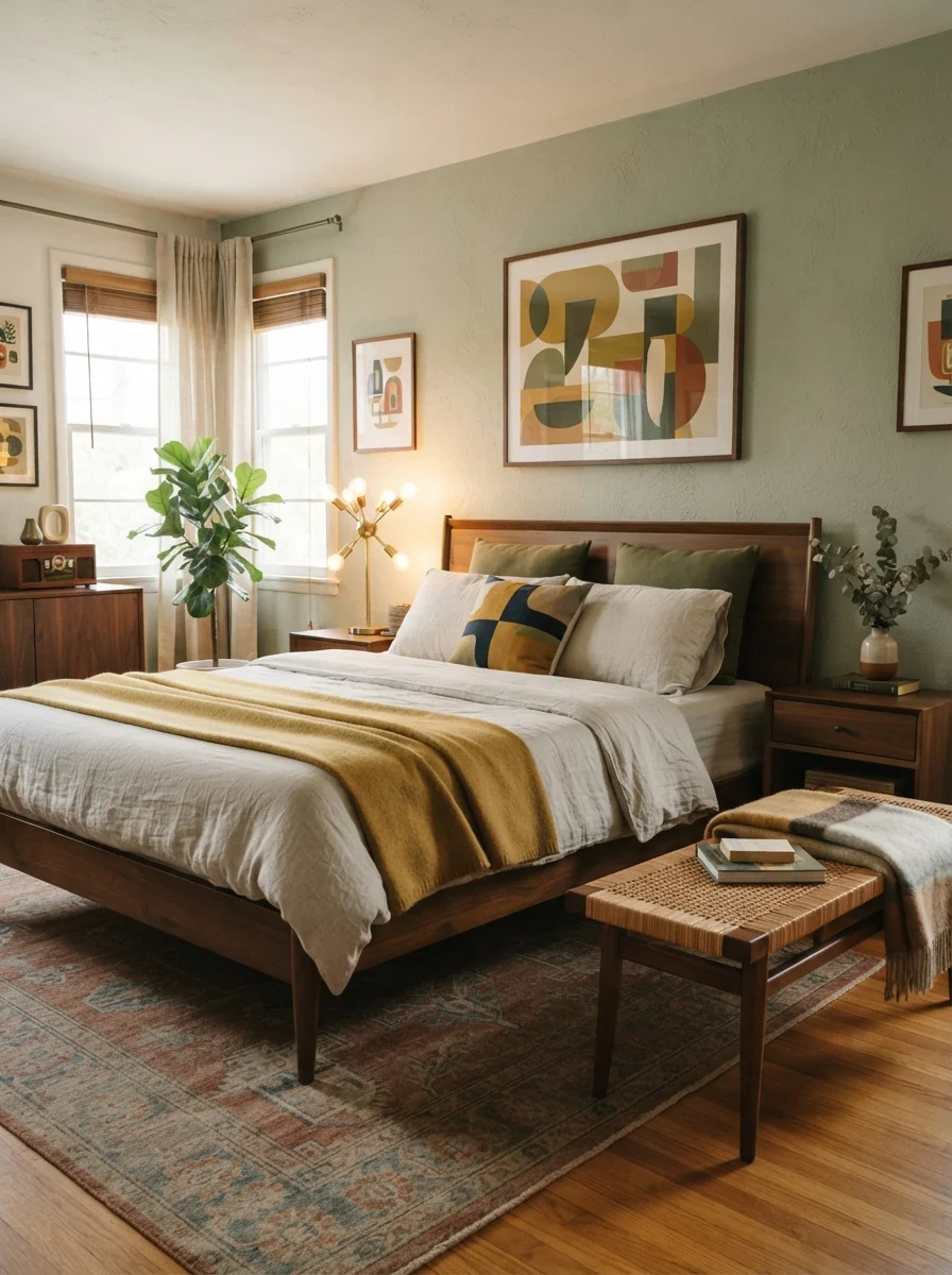 11. Mid-Century Modern Bedroom With Timeless Character